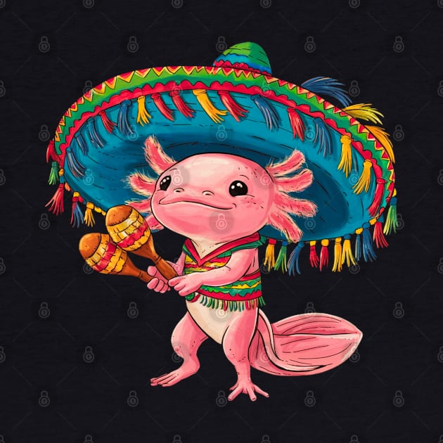 Axolotl Wearing Sombrero Cinco de Mayo by BoukMa